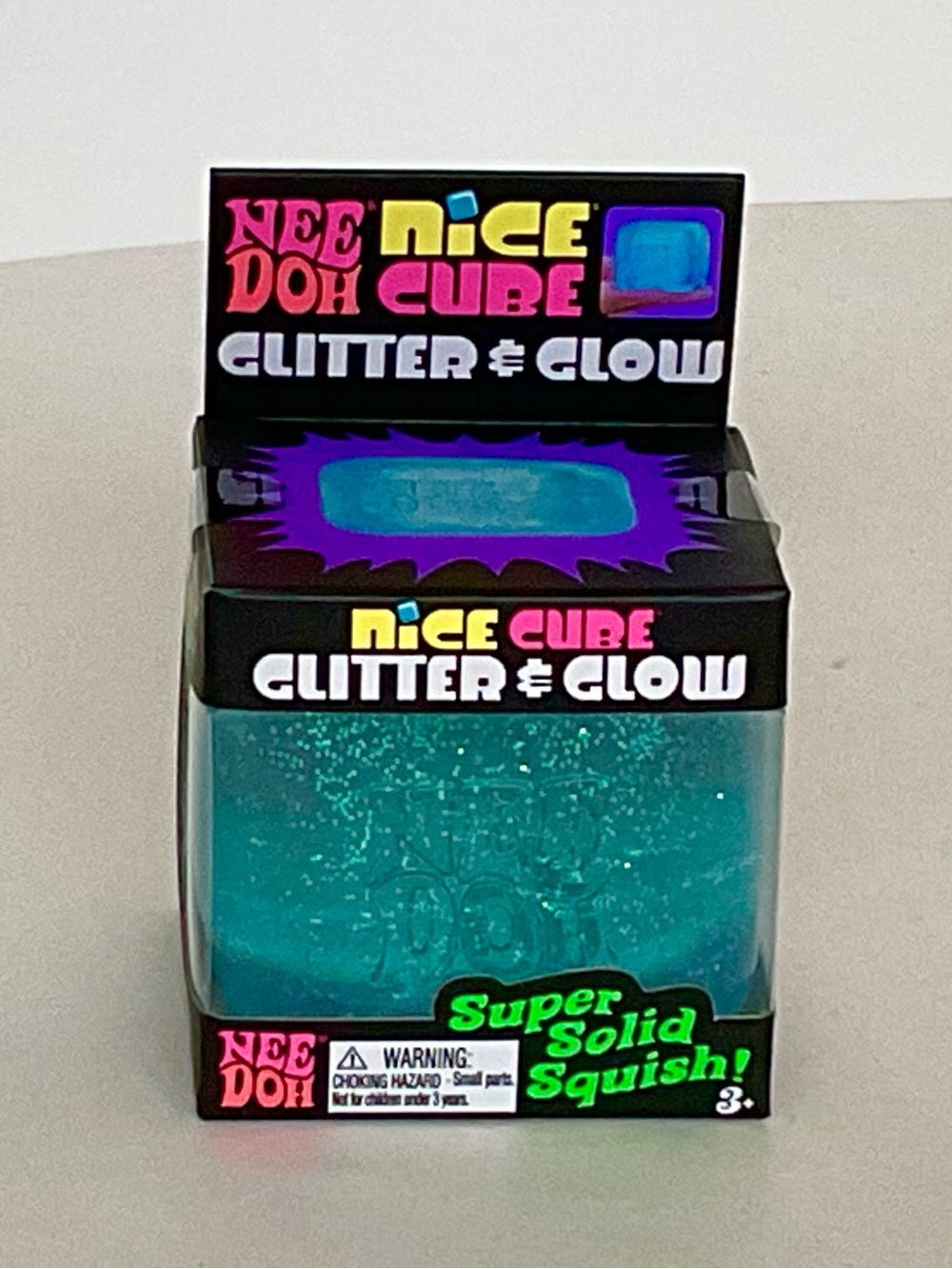 Needoh Nice Cube Glitter & Glow BLUE Super Solid Glow in The Dark Squishy